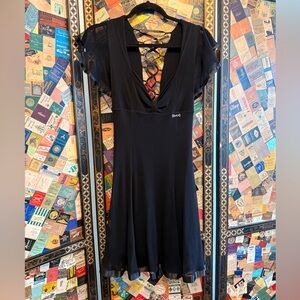 Monella Vagabonda Black Backless V-Neck Flutter Sleeve Dress